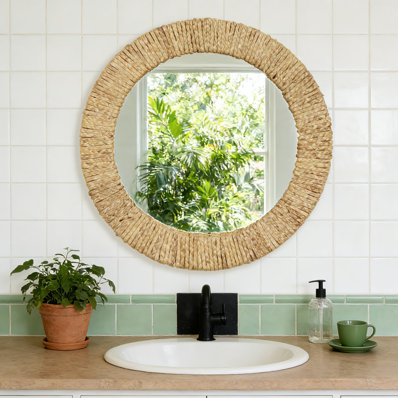 Handwoven Rope Round Wall Mirror,Rustic Farmhouse Style Decorative Mirror, Ideal for Living Room, Bedroom, Bathroom