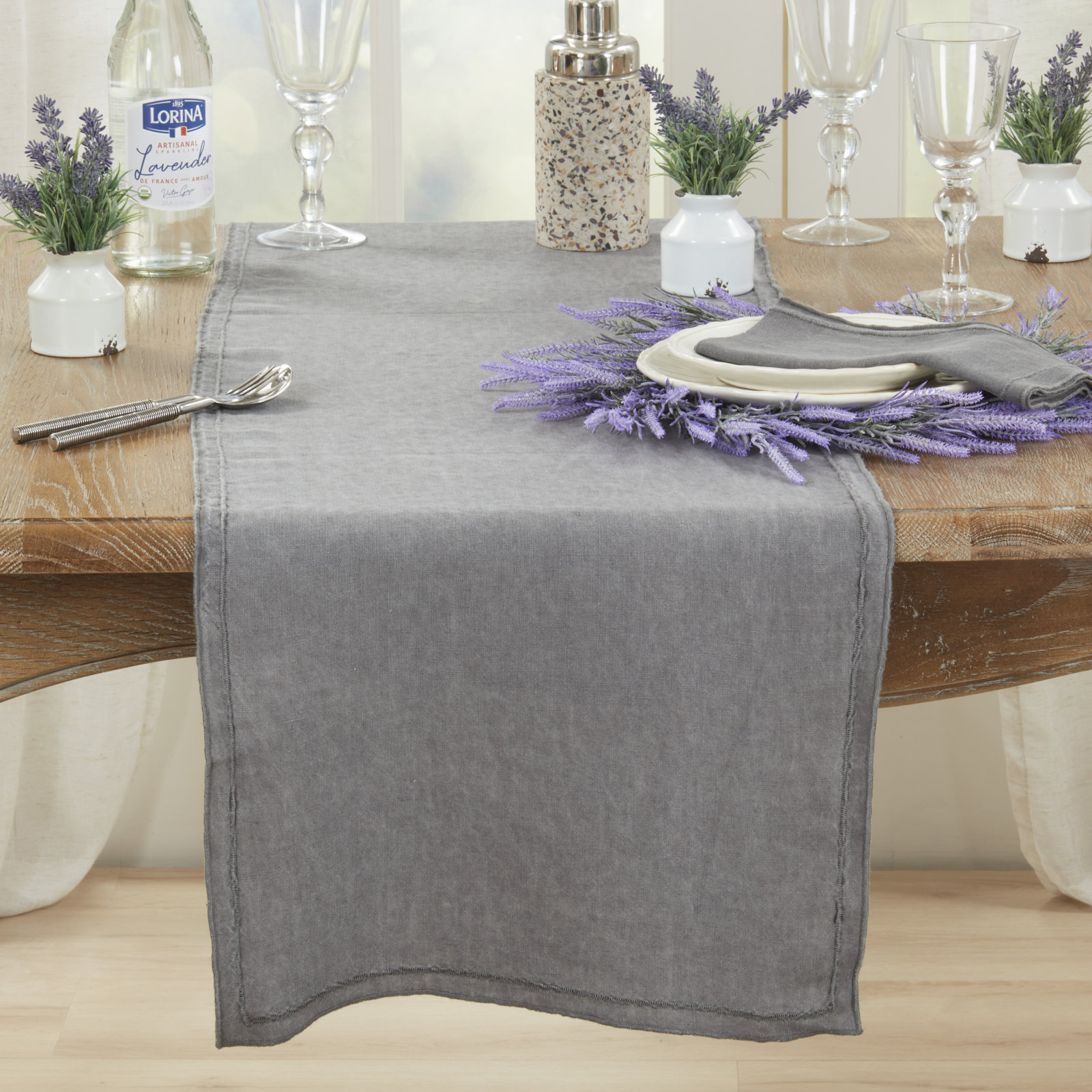 Aneta 72" Linen Table Runnner, Gray