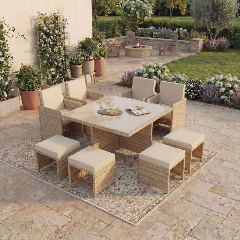 Parkson 8-Seater Dining Set with Cushions, UKFR Certified, Natural