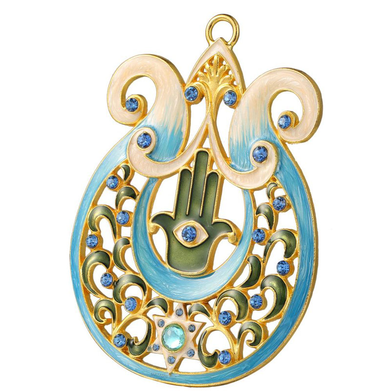 Ornement en forme de fêtes antique harpe avec hamsa et étoile de david