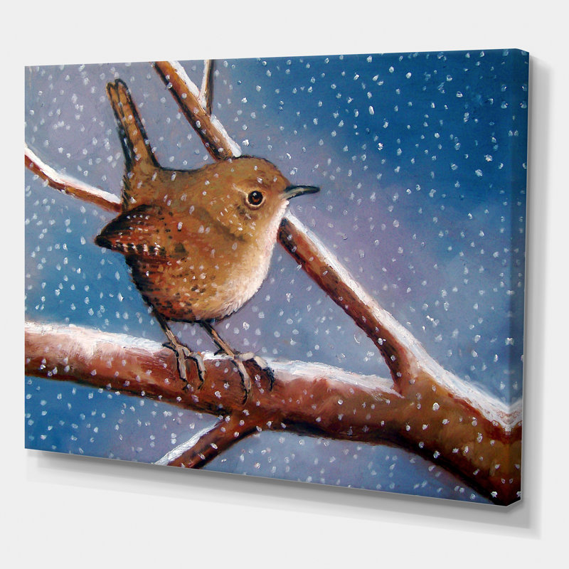 Wren en hiver - Peinture sur toile, Toile tendue, H 16 po x l 32 po x p 1 po