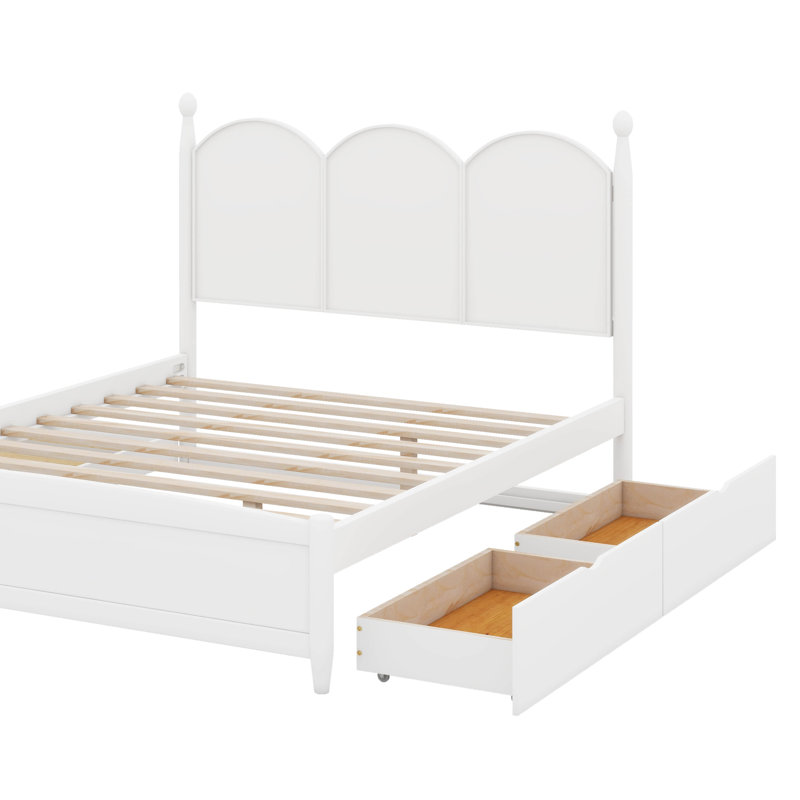 Grand lit plateforme avec tiroirs et lit gigogne, Blanc