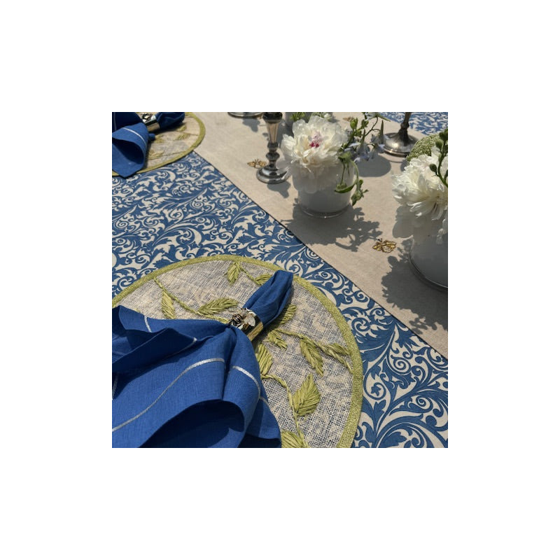 Silver trim dinner napkins, Bright Blue