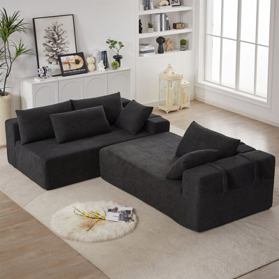 Modern Upholstered Boneless Sectional Sofa Couch Set, Modular L Shaped Sectional Living Room Sofa Set with 6 Pillows, Free Combination Sofa Couch for Living Room, Bedroom