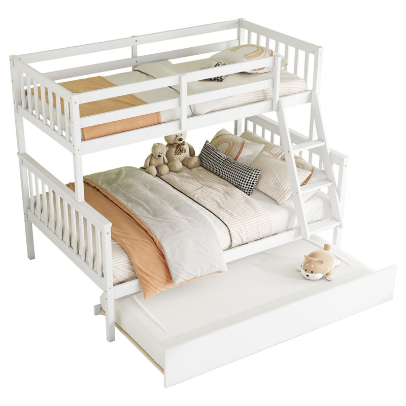 Sotion Kids Bunk Bed with Trundle, White, Twin Over Full