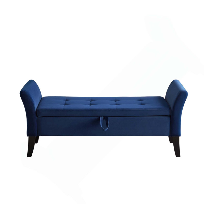51.5-Inch Tufted Velvet Upholstered Bed Bench With Storage & Wooden Legs, Navy Blue