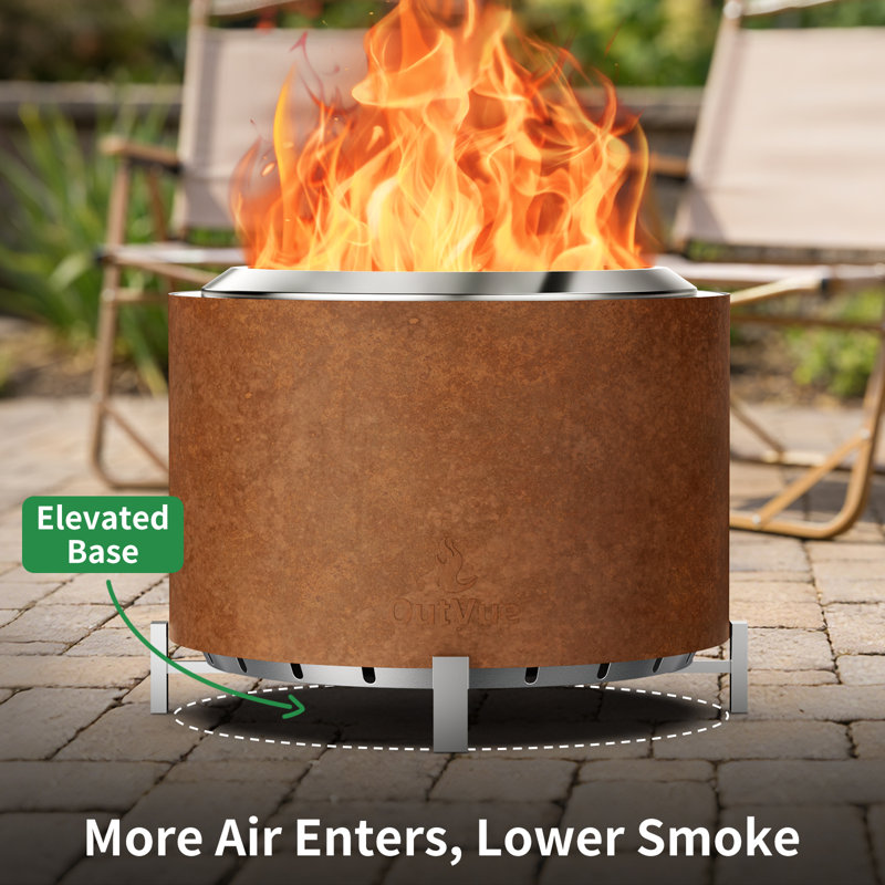 Stainless Steel Smokeless Fire Pit with Bag, Portable Low Smoke Wood Burning Fire Pit, 21.5" H x 27" W x 27" D, Brown