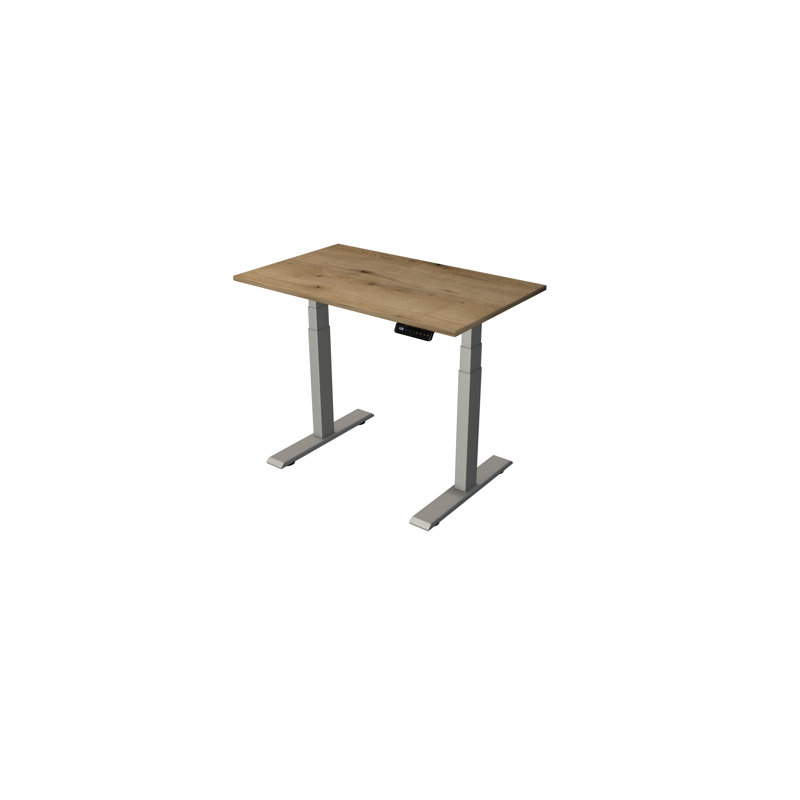 Move Adjustable Metal Base Standing Desk, Aluminium Silver, Oak, 127cm H x 100cm W x 60cm D