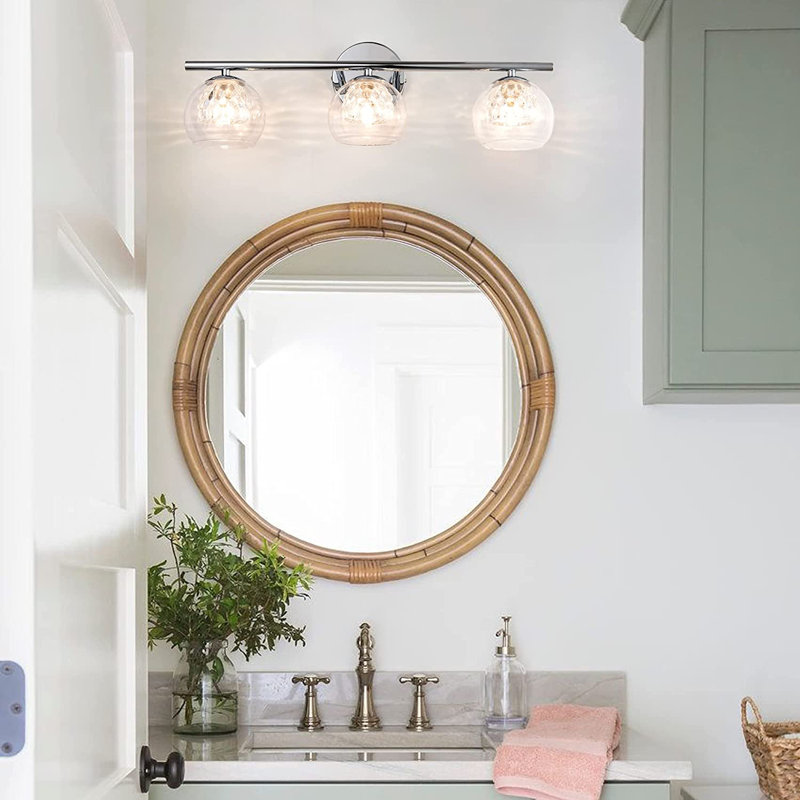 Éclairage de salle de bain à intensité variable en cristal 3 lumières pour salle de bain avec abat-jour en verre transparent Cono