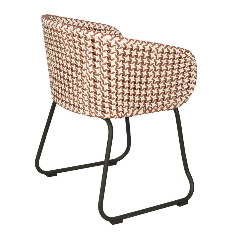 Fauteuil d'extérieur en rotin tissé Luna, Siège rouge / blanc / cadre noir