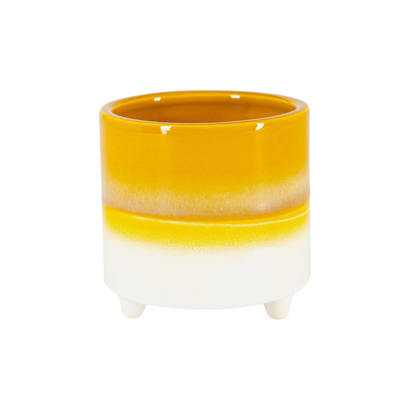 Nicola Spring - Reactive Glaze Footed Plant Pot, Yellow, 13.5cm H x 14cm W x 14cm D