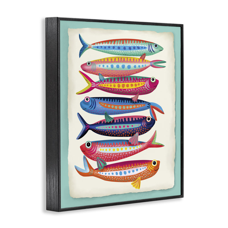  Art numérique de sardines multicolores par Darlene Seale, Giclée encadrée noir minuit, H 14 po x l 11 po