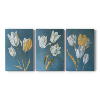 Floral Study Series XLVI - Ensemble de 3 toiles tendues avec châssis - Prêt à être accroché