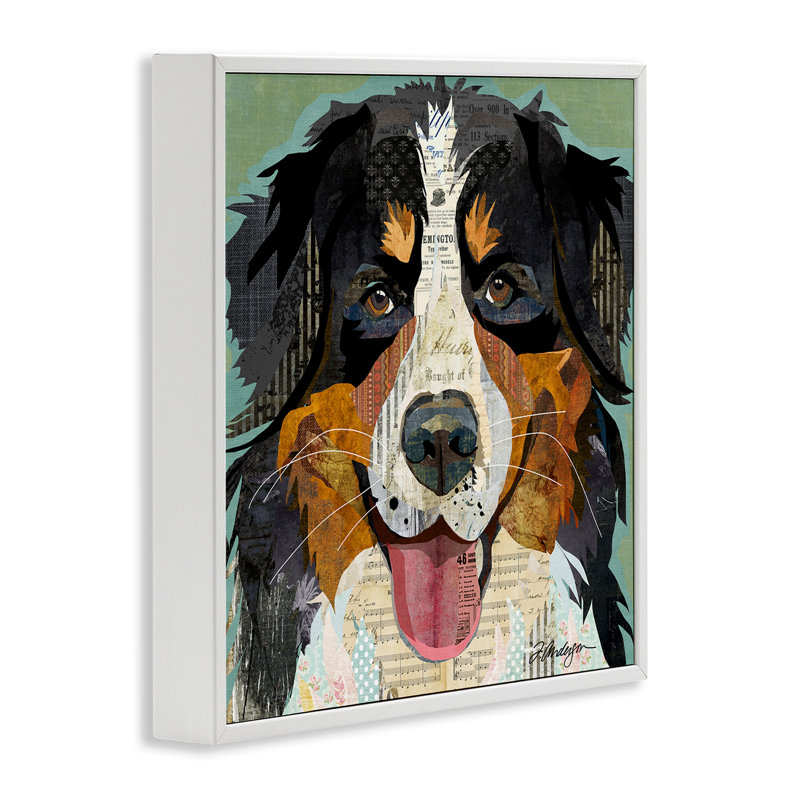 «Bernese Mountain Mountain Portrait Layered Ephemera Collage», impression sur bois avec cadre flottant