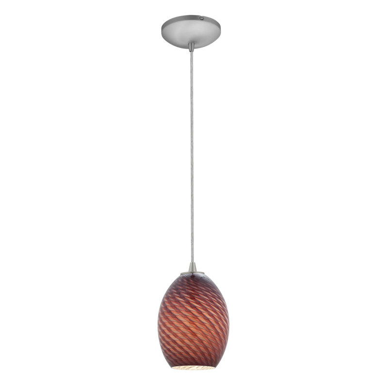 Norberg 1 - Light Single Pendant, Cord, Brushed Steel, Amber Firebird