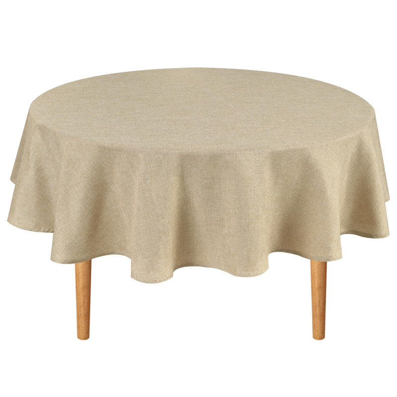 Beige 90 Inch Round Polyester Linen Tablecloth