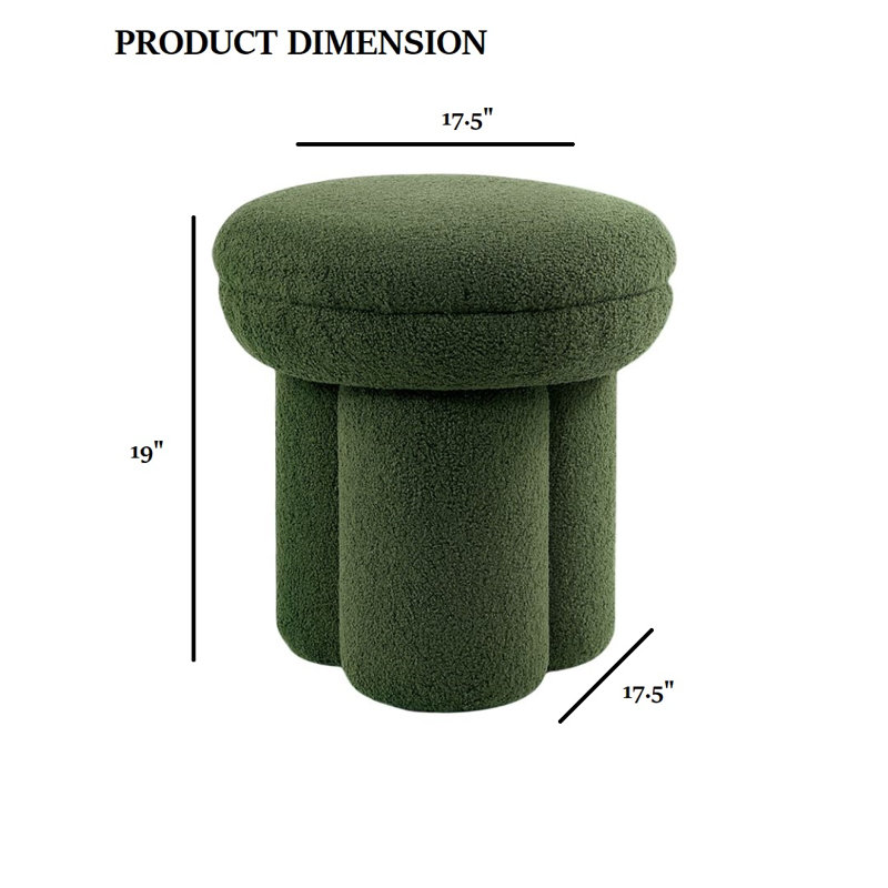 L 17,5 po x P 17,5 po x H 19 po, 1 pièce, tabouret décoratif en tissu et bois d'ingénierie, vert, base en piédestal en forme de champignon