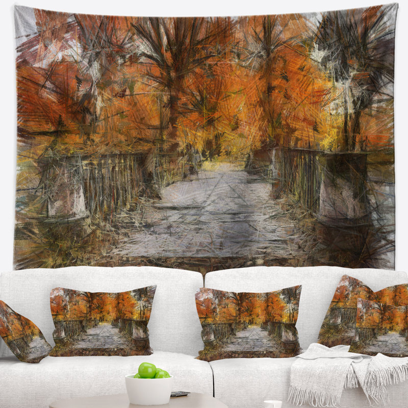 Magnifique tapisserie aquarelle forêt d'automne, H 50 po x l 60 po