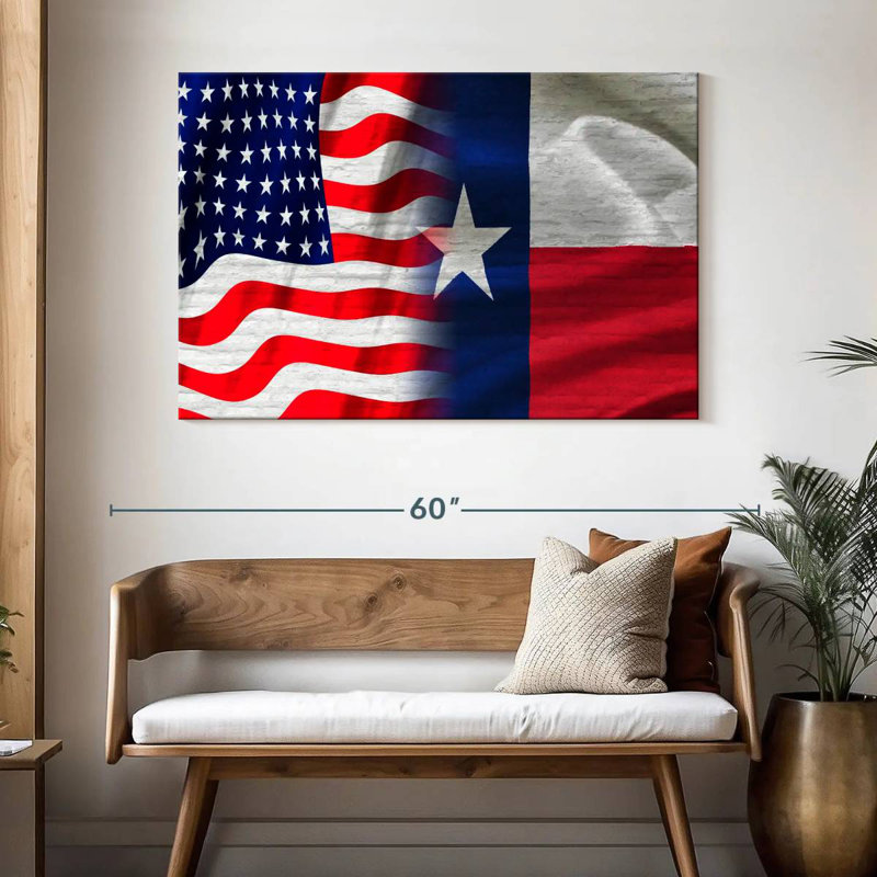 Drapeau des États-Unis et du Texas à Borges, H 32 po x l 48 po