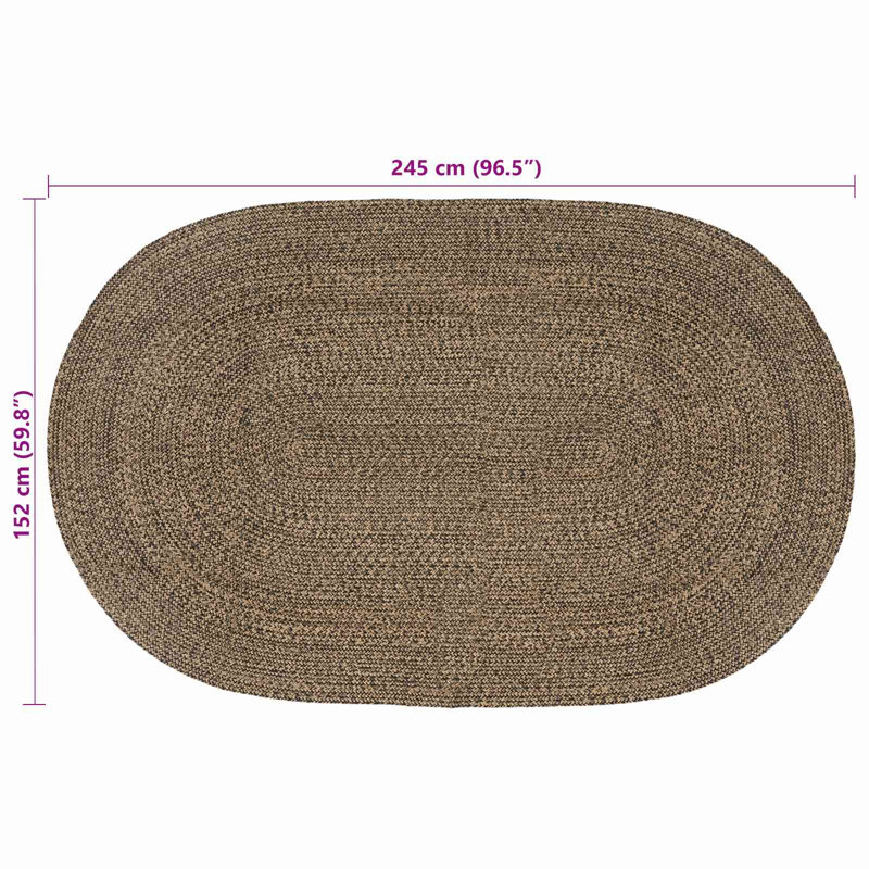 Hand Braided Area Rug, Black/Natural, Oval 152cm x 245cm