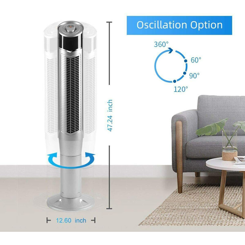 Antarctic Star 59'' Oscillating Tower Fan Fan with Remote Included, 40" H x 12.6" W x 12.6" D, Silver