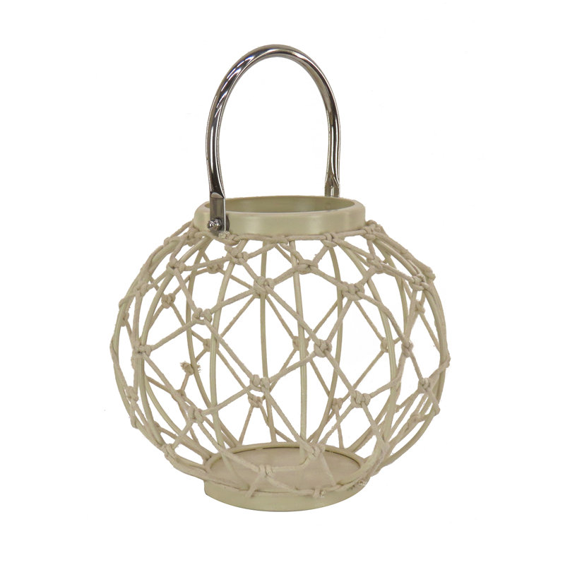 Lanterne ronde 12 po à tissage corde, sable blanchi, H 8,30 po x l 9,40 po x P 9,40 po