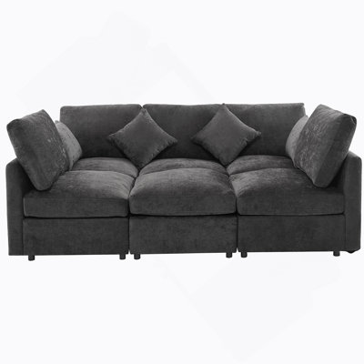 Modular Sectional Sofa With Movable Ottoman And USB Ports, Convertible To L-Shaped, U-Shaped Or Sofa Bed For Living Room Comfort