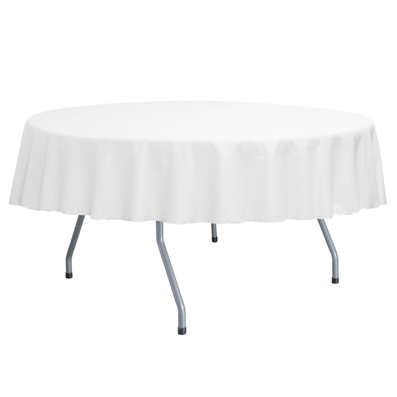 Bjarne Solid Color Round Tablecloth, White, 84" Round, 1