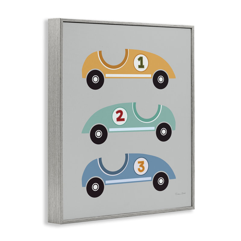 Voiture de course Vroom, giclée encadrée, design par Susan Ball, H 20 po x l 16 po, Estampe numérique Farmhouse