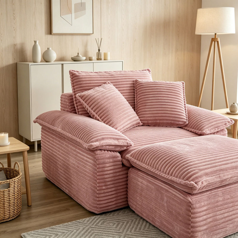 Fauteuil surdimensionné de 47 po, Velours côtelé rose