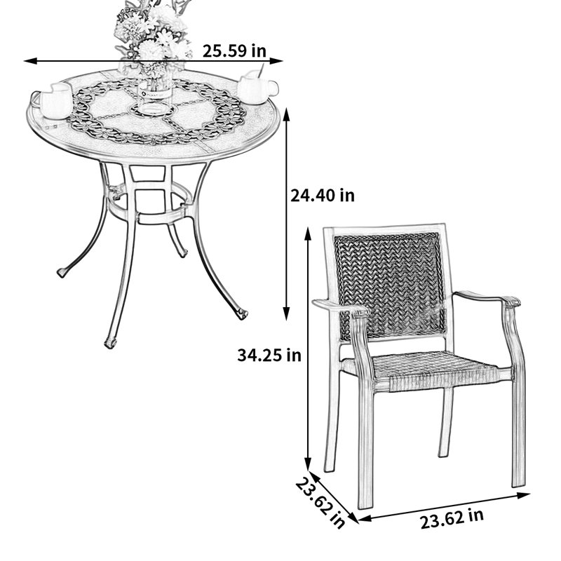 Arsheen 2 - Person Metal Patio Dining Set with Round Table