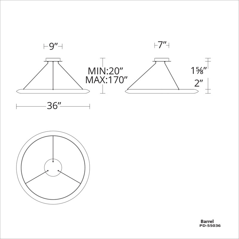 The Ring 1 - Light LED Pendant, 3500K, Black, 170" H x 36" W x 36" D