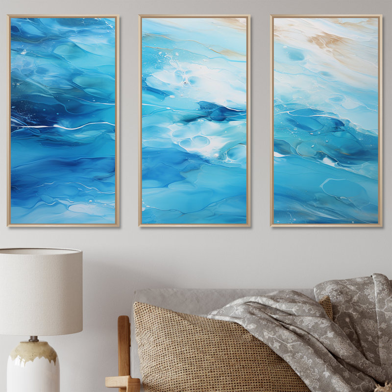 «Azure Blue Lagoon Horizon - Coastal Waves», ensemble de reproduction d'art mural, Cadre naturel flottant