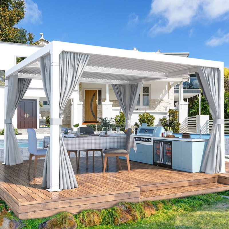12 Ft. W X 12 Ft. D Louvered Pergola With Louvered Roof  For Decks, Gardens And Backyards, White
