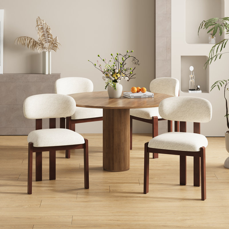 Upholstered Solid Wood Dining Chair with Ergonomic Padded Backrest, Beige