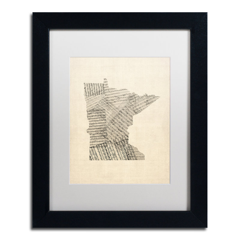 «Old Partition Map of Minnesota», impression, H 16 po x l 13 po x P 0,75 po, Cadre noir, Blanc