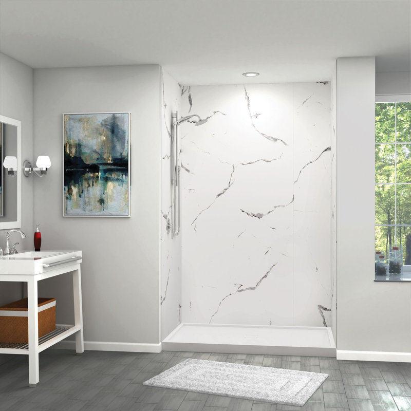 Transolid Titan Shower Wall Kit, White Caruso Glossy, 96" H x 36" W x 60" D
