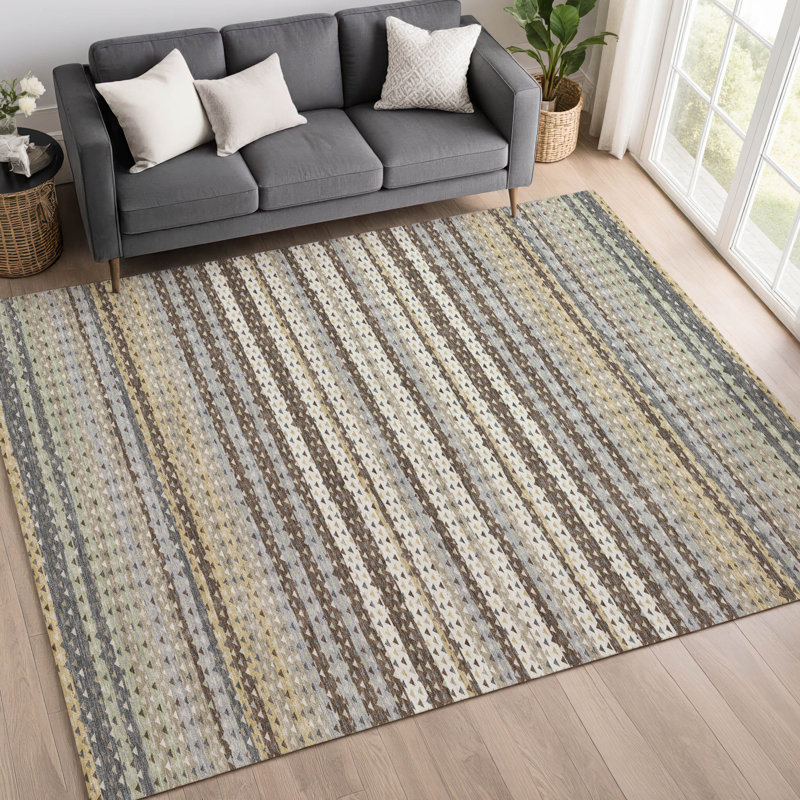 Machine Washable Indoor/Outdoor Chantille ACN2823 Stripes Rug, Coffee, 3' x 5'