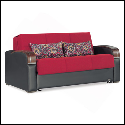 Upholstered Convertible Loveseat With Storage, Red