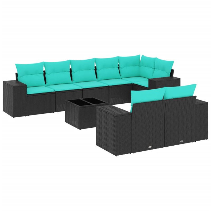 Ensemble de canapé de patio 9 pièces avec coussins en rotin de polyester noir