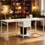 Bureau d'ordinateur deux places en acier avec tiroirs, 112 cm (L) x 65,5 cm (l) x 18,5 cm (H), fini brun