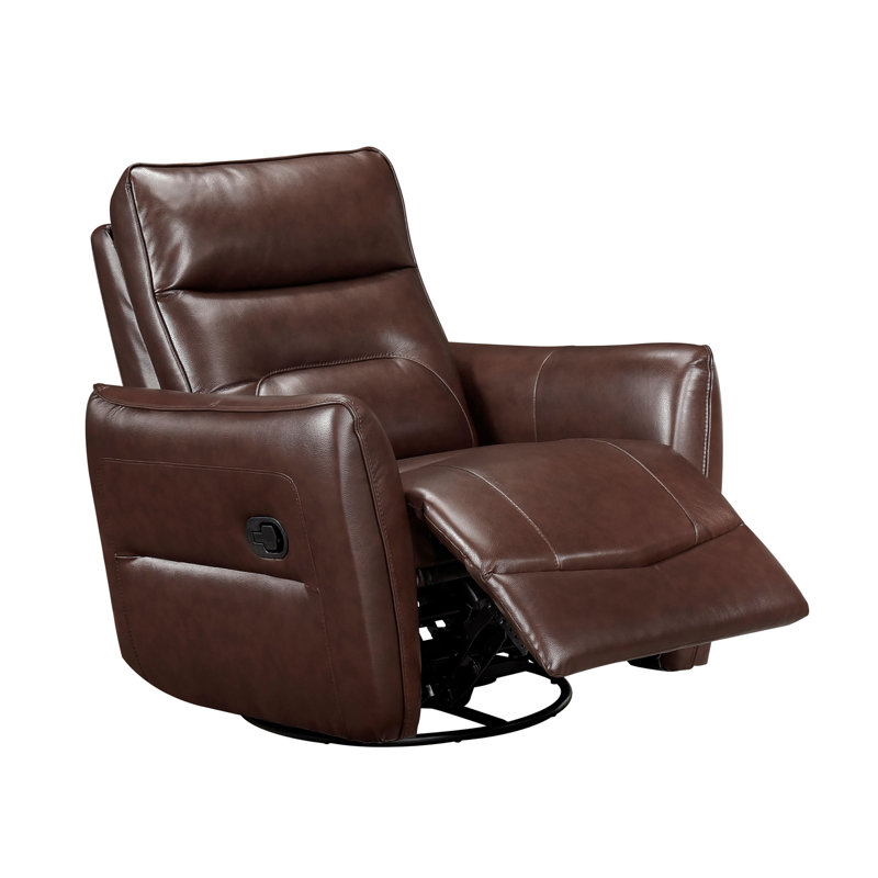 1Pc Recliner Chair With Swivel Motion Luxurious Comfort Brown Leather Upholstered Solid Wood Living Room Furniture, Brown