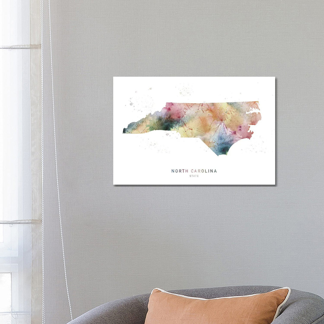 North Carolina Watercolor State Map - Wrapped Canvas Print