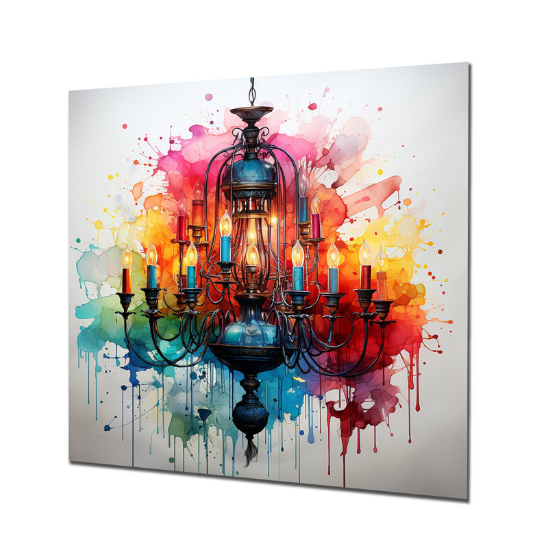 Colorful Chandelier Luminary Treasures II - Chandelier Metal Wall Art, 16" H x 16" W