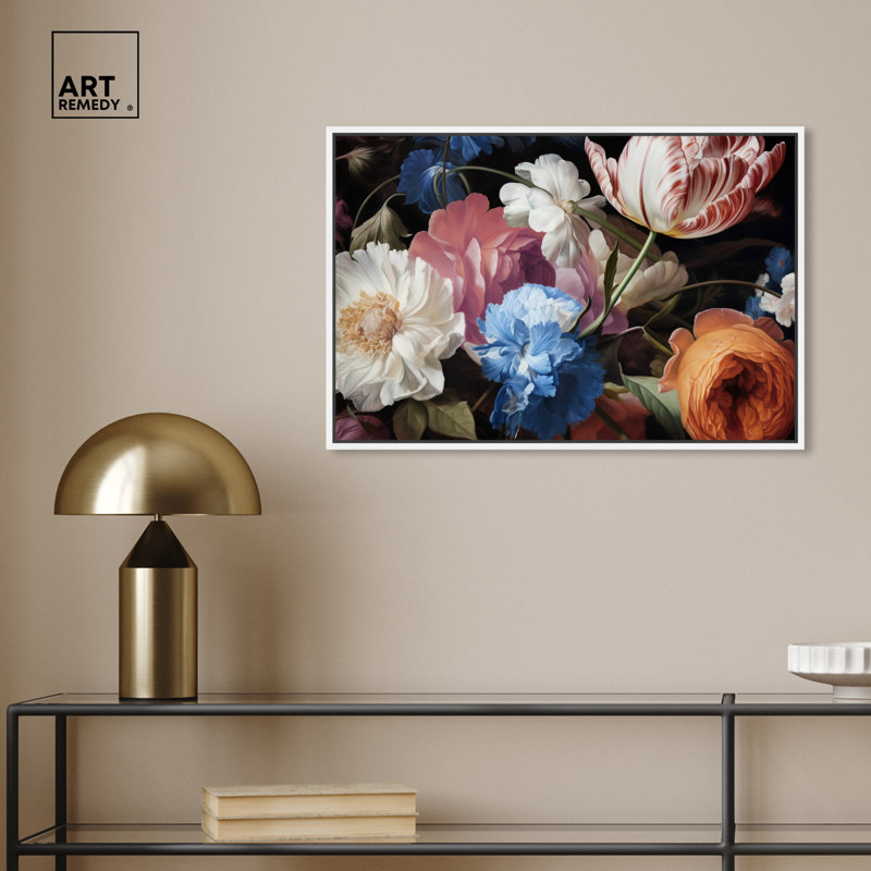Elegant Floral Canvas Wall Art with White Floater Frame, 15" x 10"