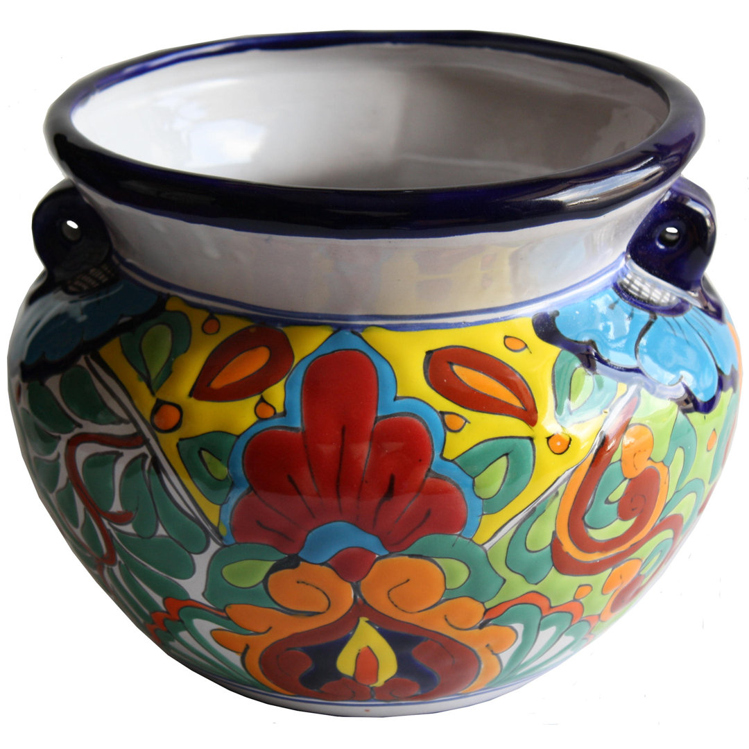 Jayd TalaMex Small-Sized Rainbow Mexican Colors Talavera Ceramic Garden Pot Bungalow Rose