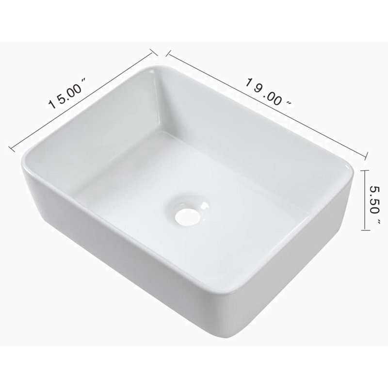 Lavabo de salle de bain vasque rectangulaire en céramique blanc / noir 15 po avec robinet et trop-plein Hewei