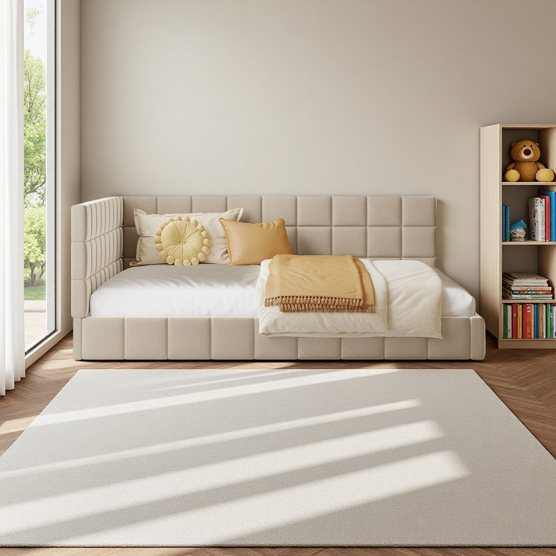 Full Size Upholstered Daybed/Sofa Bed Frame，Velvet, Beige