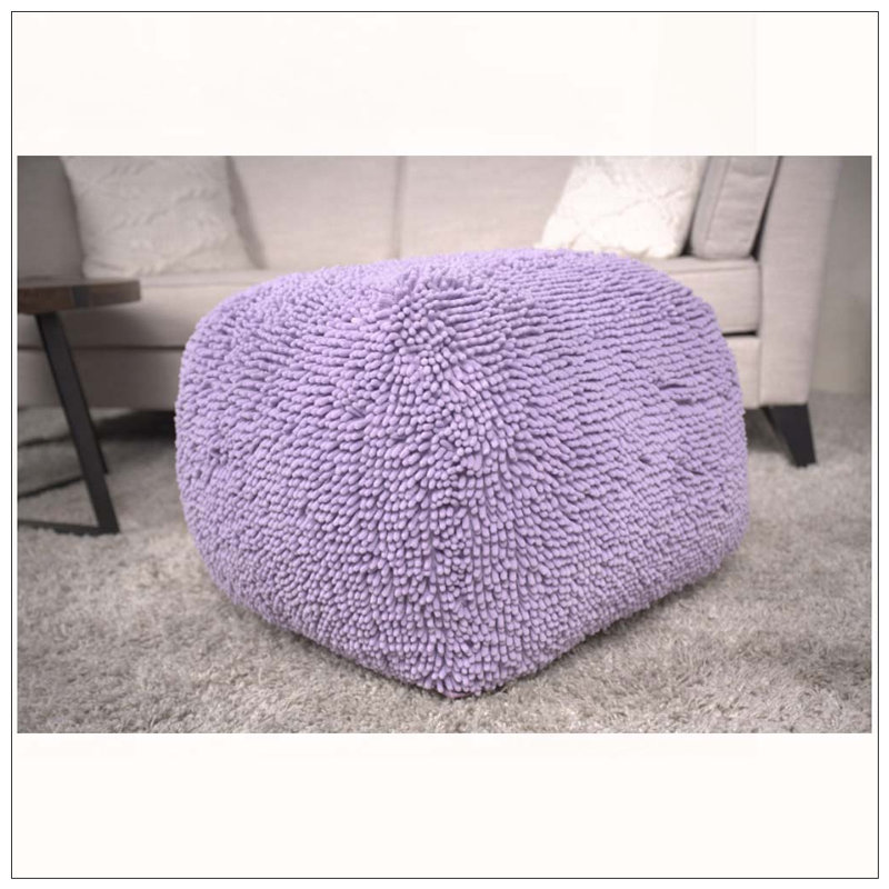 Pouf carré en microfibre chenille couleur lavande