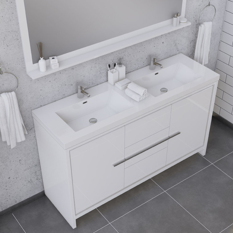 Feike 60'' Double Bathroom Vanity with Solid Surface Top, White